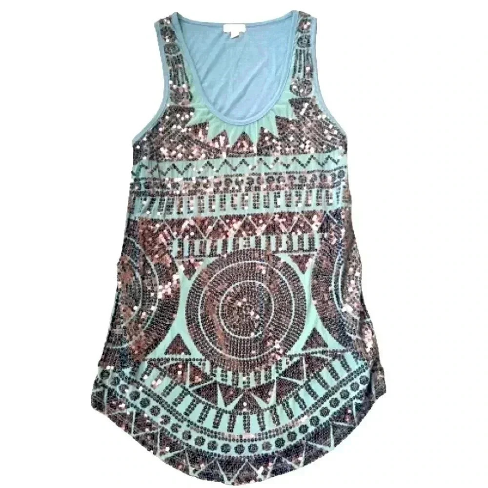 SILENT + NOISE GREEN SLEVELESS MESH  SEQUINS TOP SIZE Small